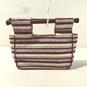 Antonio Melani Glass Bead Handbag Wood Handle Brown Cream Blue Pink Summer Boho